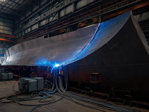 Shipbuilding welding with long seams