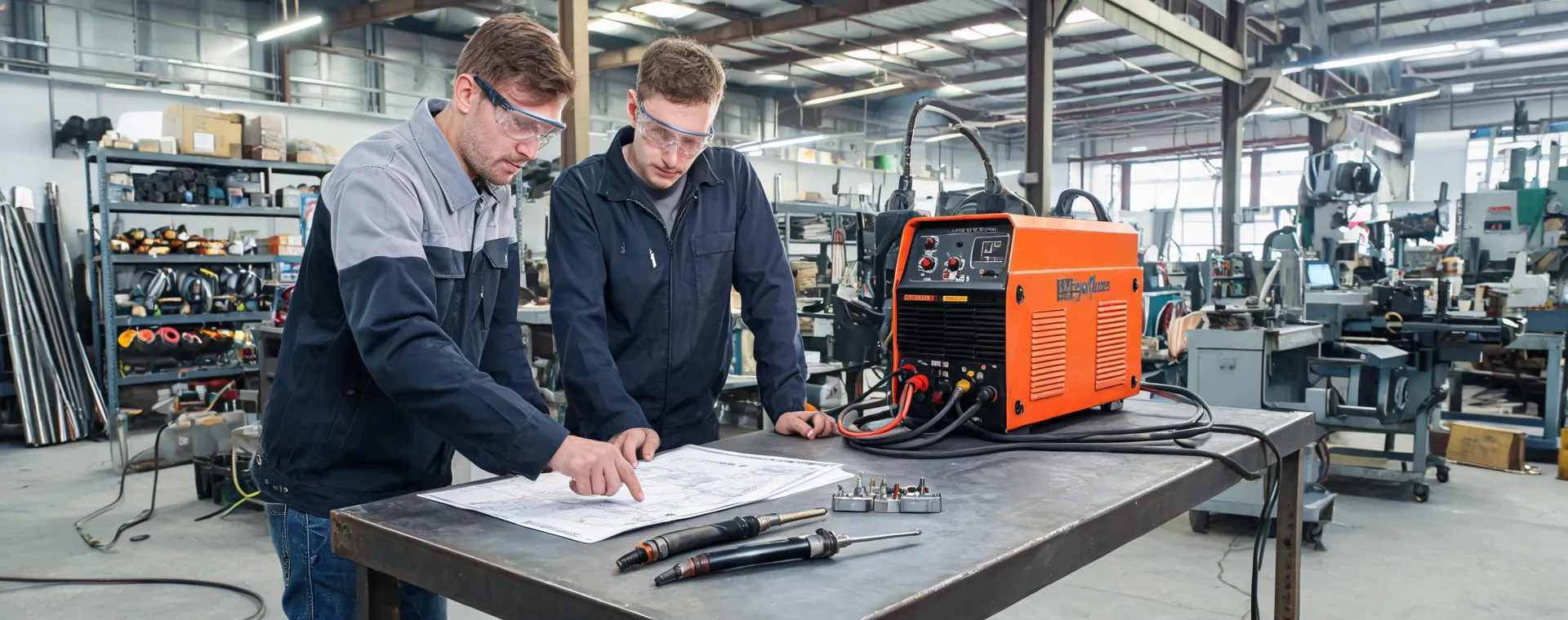 Kemppi service engineer reviewing welding settings